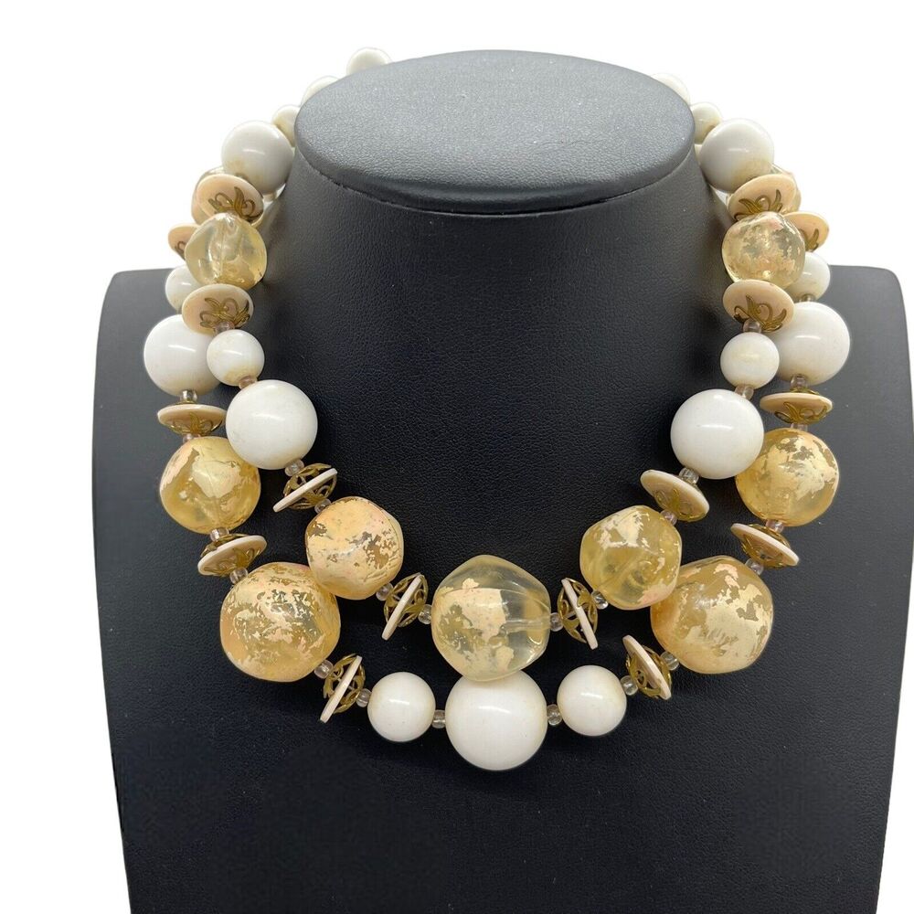 Deauville Gold Tone Faux Baroque Pearl Crystal & Bead Choker Necklace 14 inch